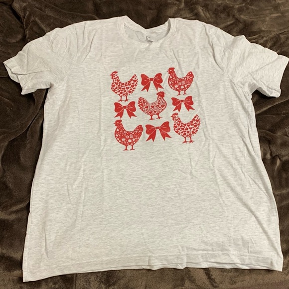 Bella Canvas Tops - Coquette Chicken Hen Love Red Bow Heart Graphic Tee T-shirt Cottagecore Granny